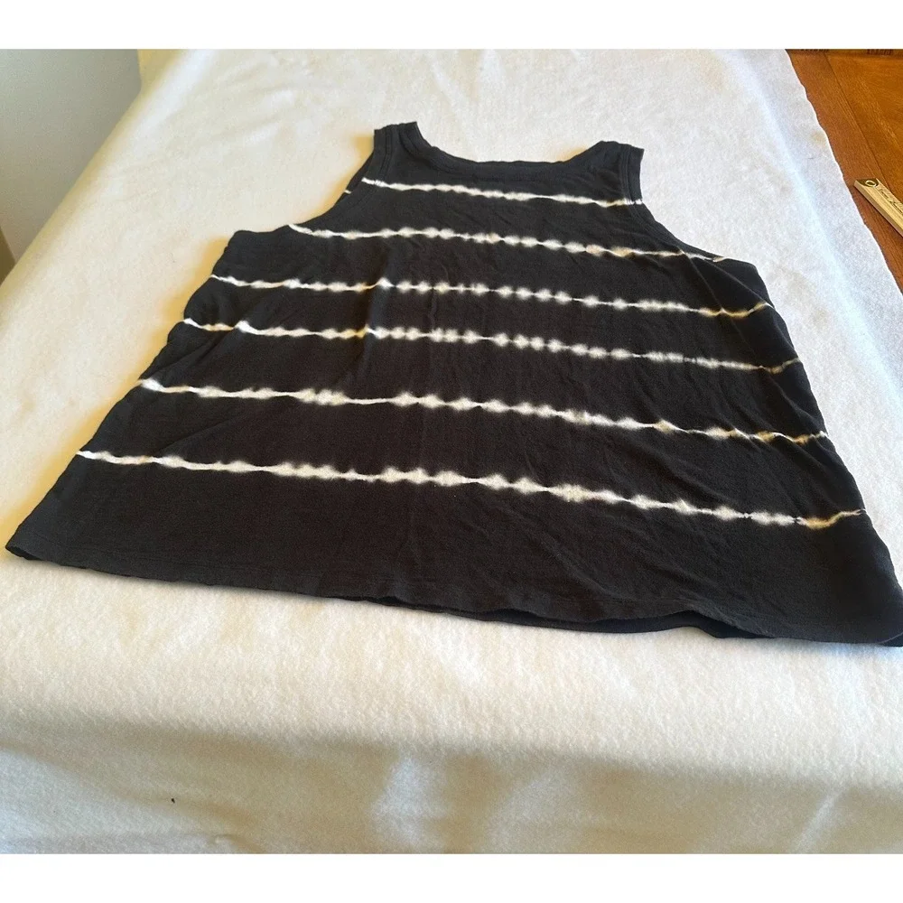 Time and Tru Tank Top Women L 12 14 Black White Stripe Tie Dye Sleeveless Y2K